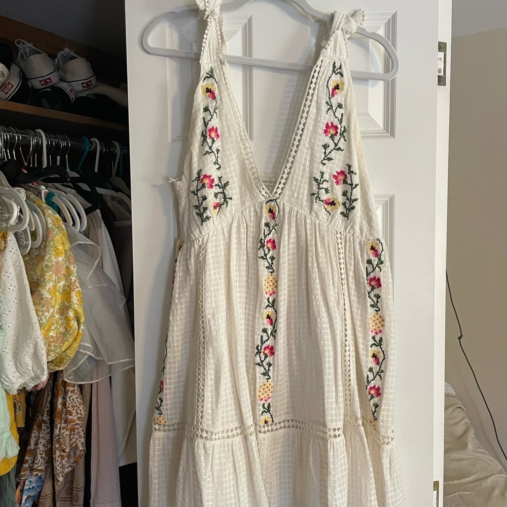 Embroidered White Dress with Floral Accents